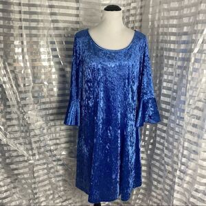 Avenue Blue Faux Velvet Bell Sleeve Dress